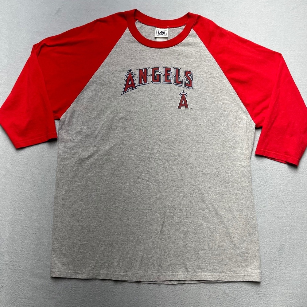 Lee Sport Los Angeles Angels Baseball Raglan Shirt Gray Red‎ 2006 Mens XL 2236
